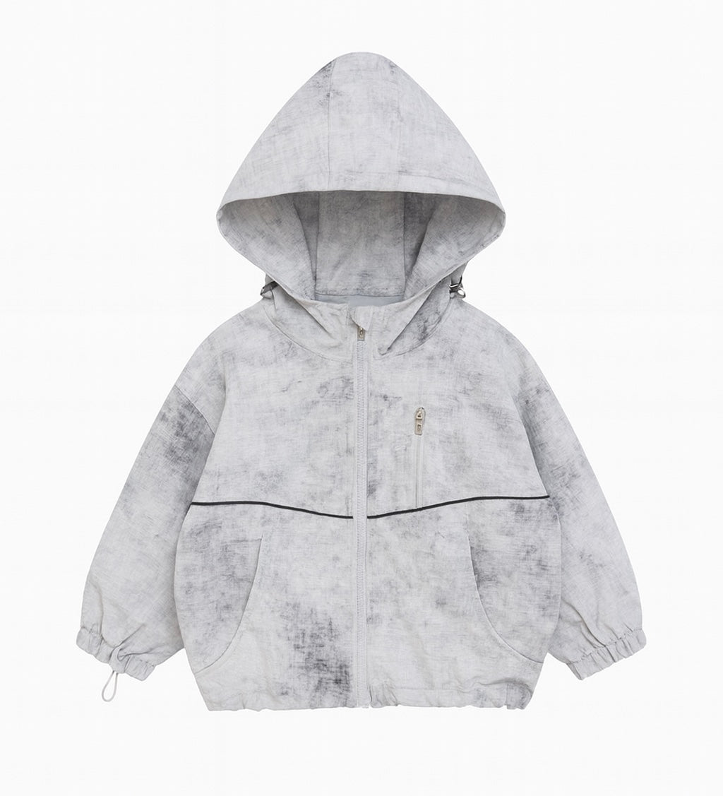 Lightweight Grey Tie-Dye Hooded Windbreaker Jacket