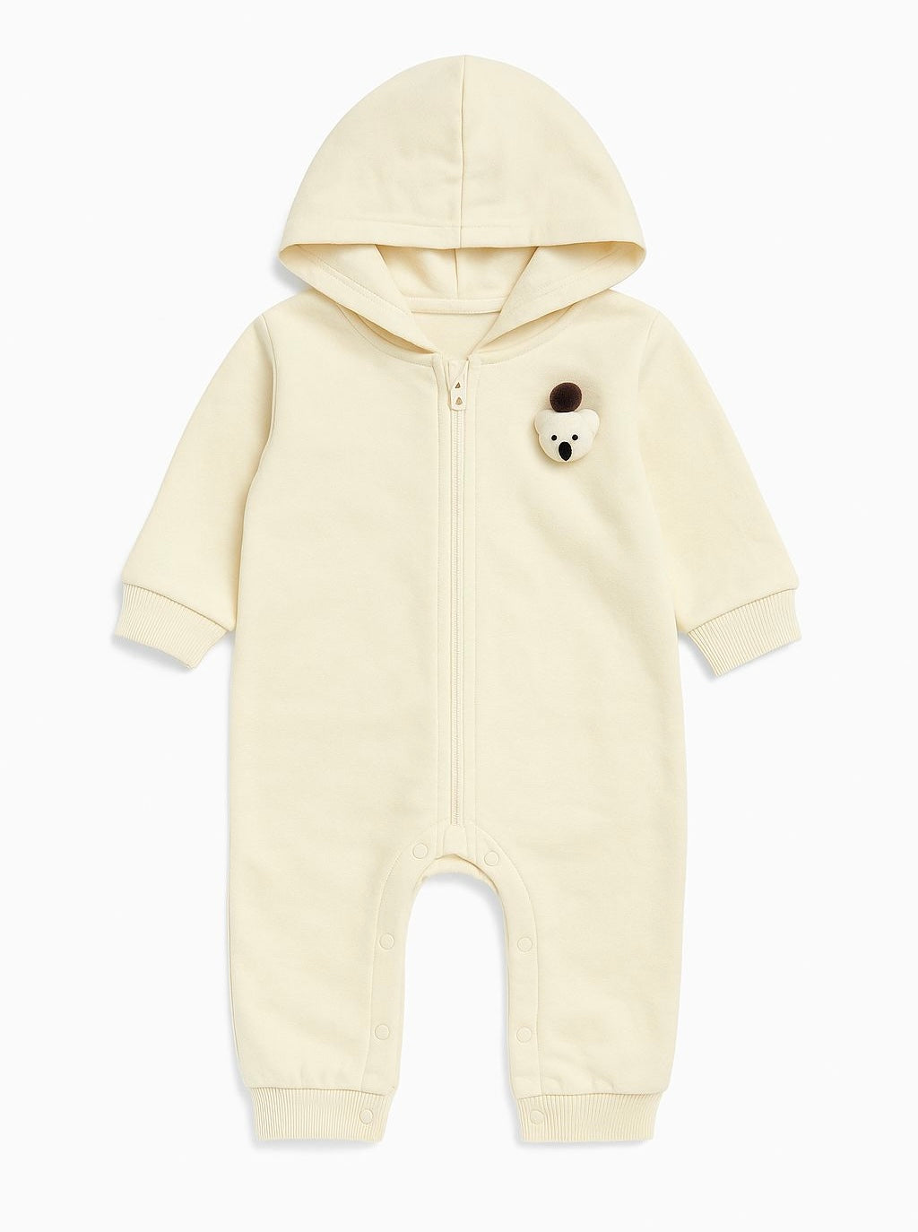 Baby Hooded Cream Zip-Up Romper