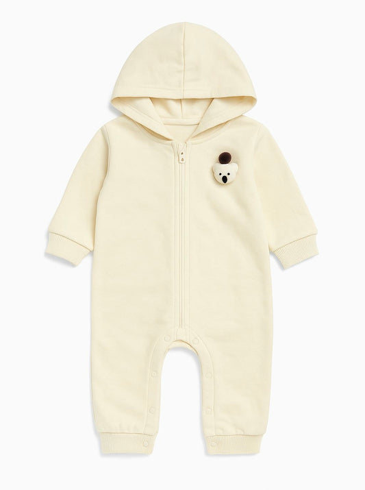 Baby Hooded Cream Zip-Up Romper