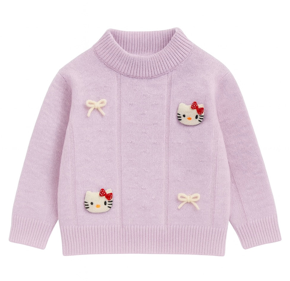 Purple Knit Sweater With Hello Kitty Patch