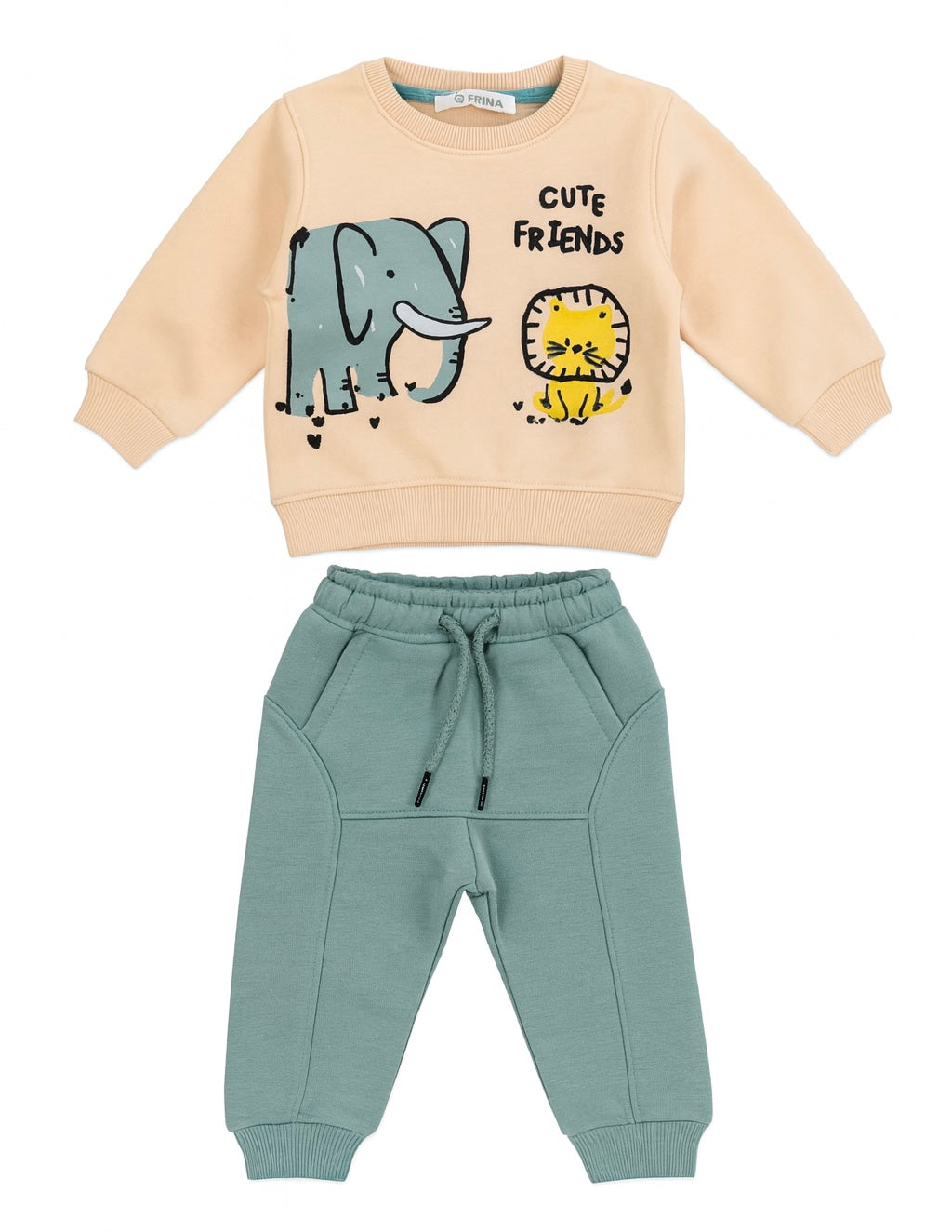 Cute Friends Baby Sweatshirt and Jogger Set – Elephant & Lion Design