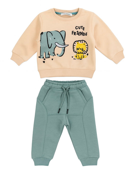 Cute Friends Baby Sweatshirt and Jogger Set – Elephant & Lion Design