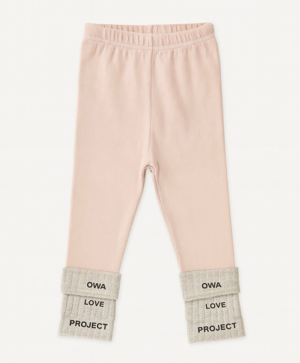 Pink Ribbed Leggings with Contrast Knit Cuffs