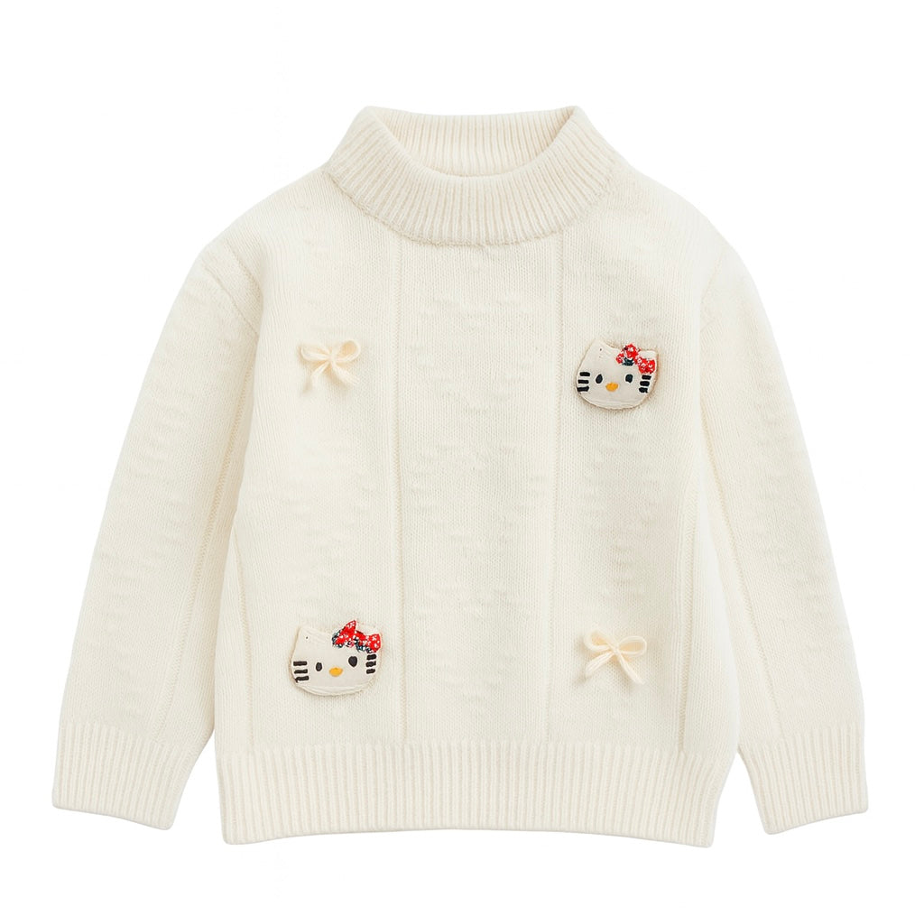 Cream Knit Sweater With Hello Kitty Patch