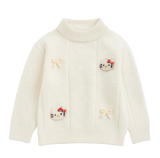 Cream Knit Sweater With Hello Kitty Patch