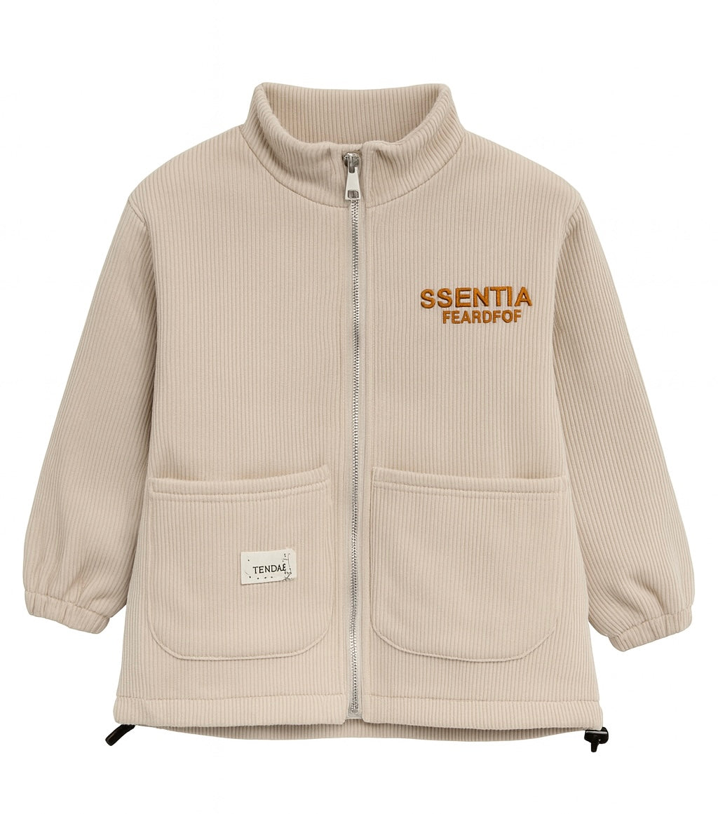 Beige Corduroy Zip-Up Jacket