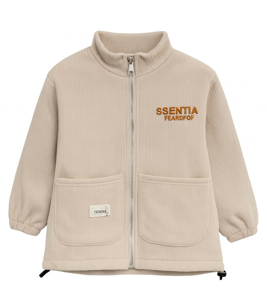 Beige Corduroy Zip-Up Jacket