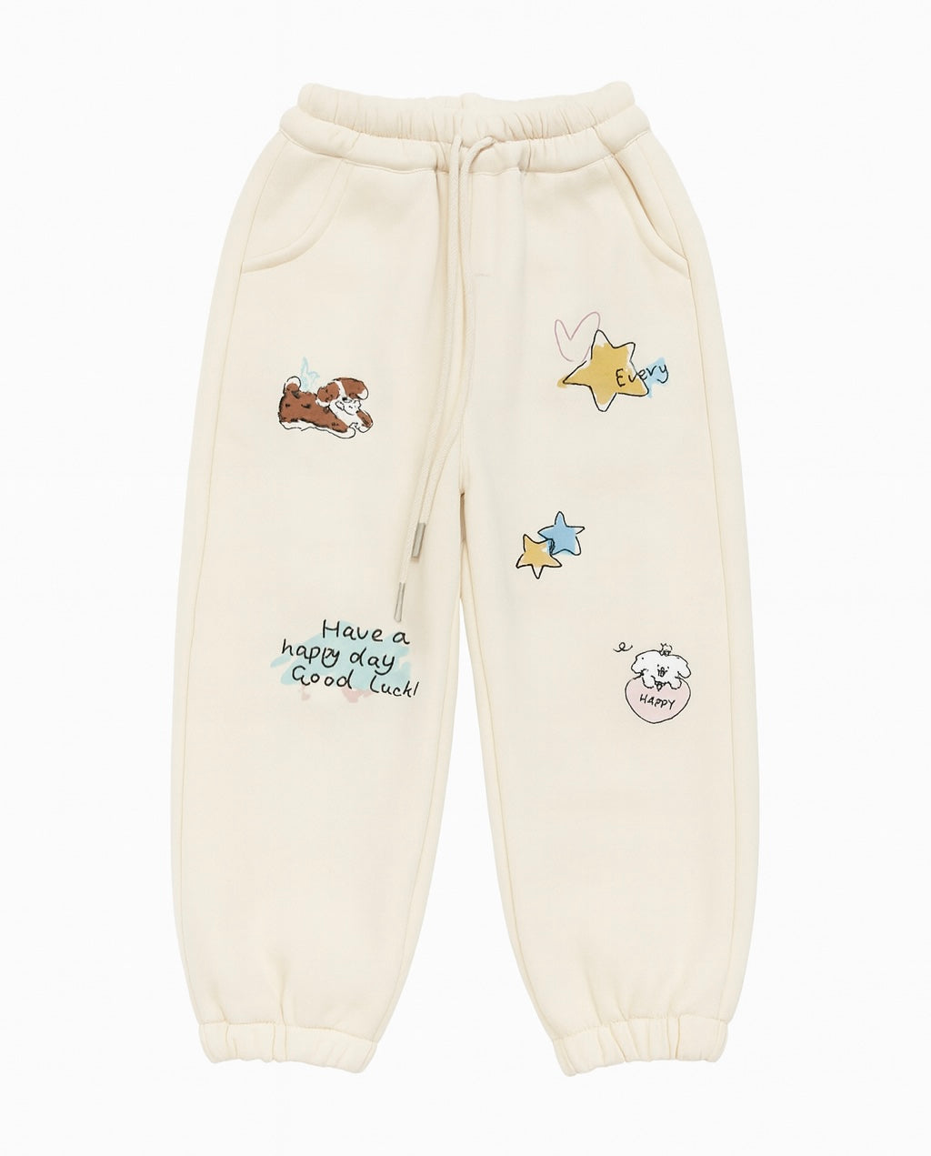 Cream Sweatpants with cute Puppy and star Print