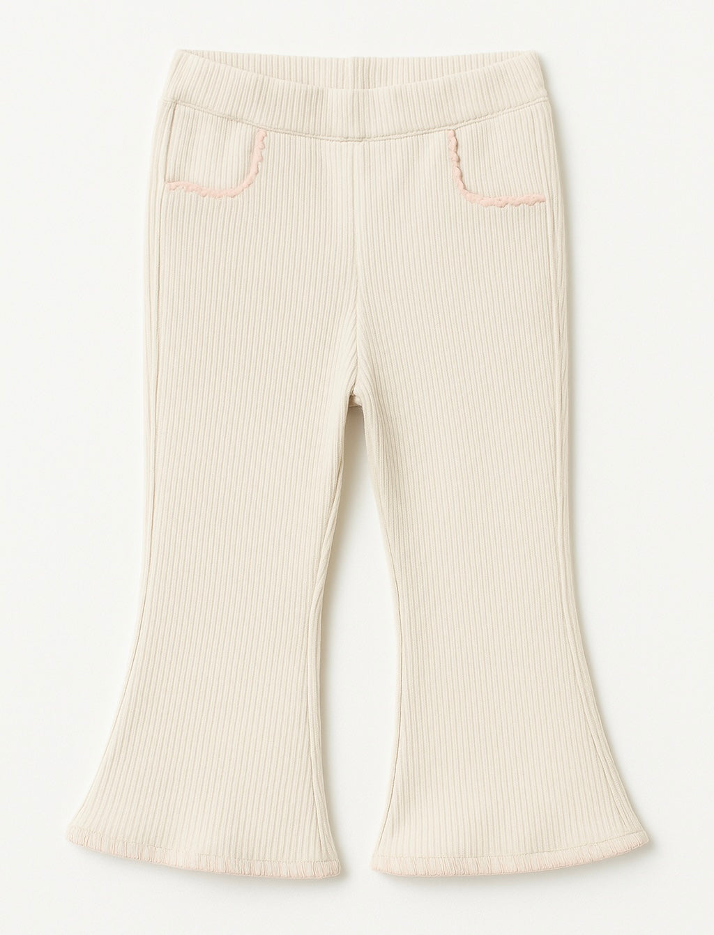 Corduroy Pants – Cream with Pink Stitch Pockets