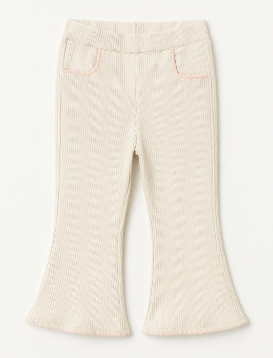 Corduroy Pants – Cream with Pink Stitch Pockets