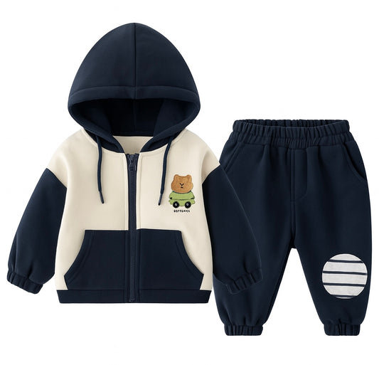 Navy Blue & Cream Hoodie Tracksuit