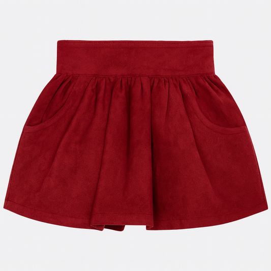 Red Velvet Pleated Skirt