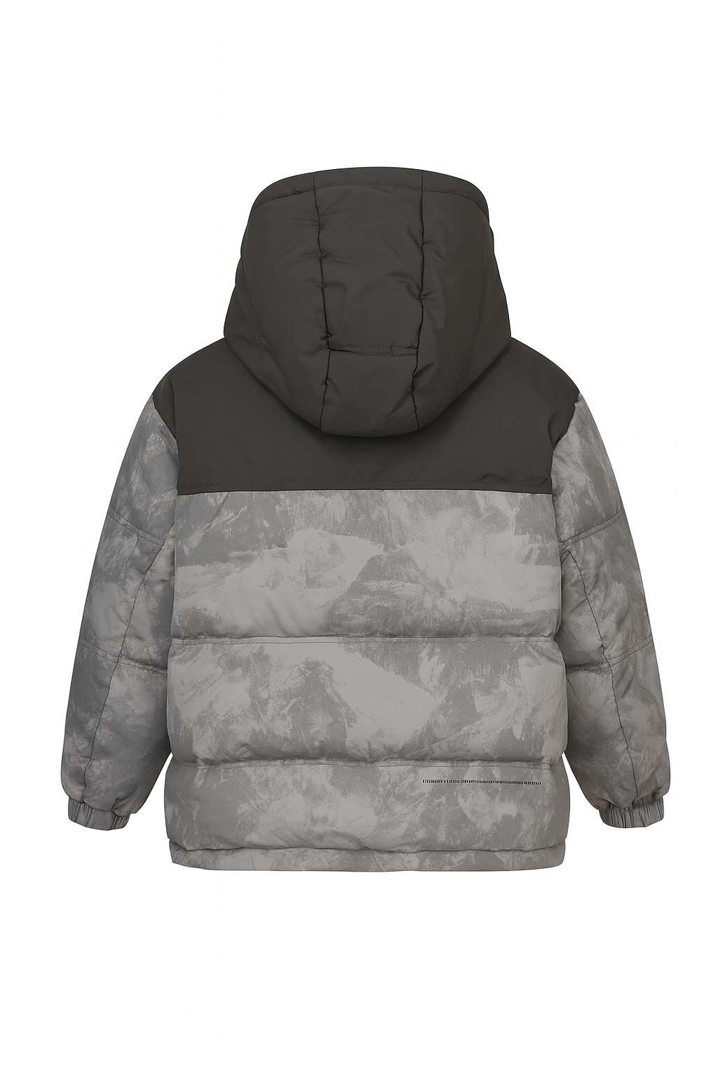 Two-Tone Grey Puffer Jacket With Hooded and Front Flap Pockets