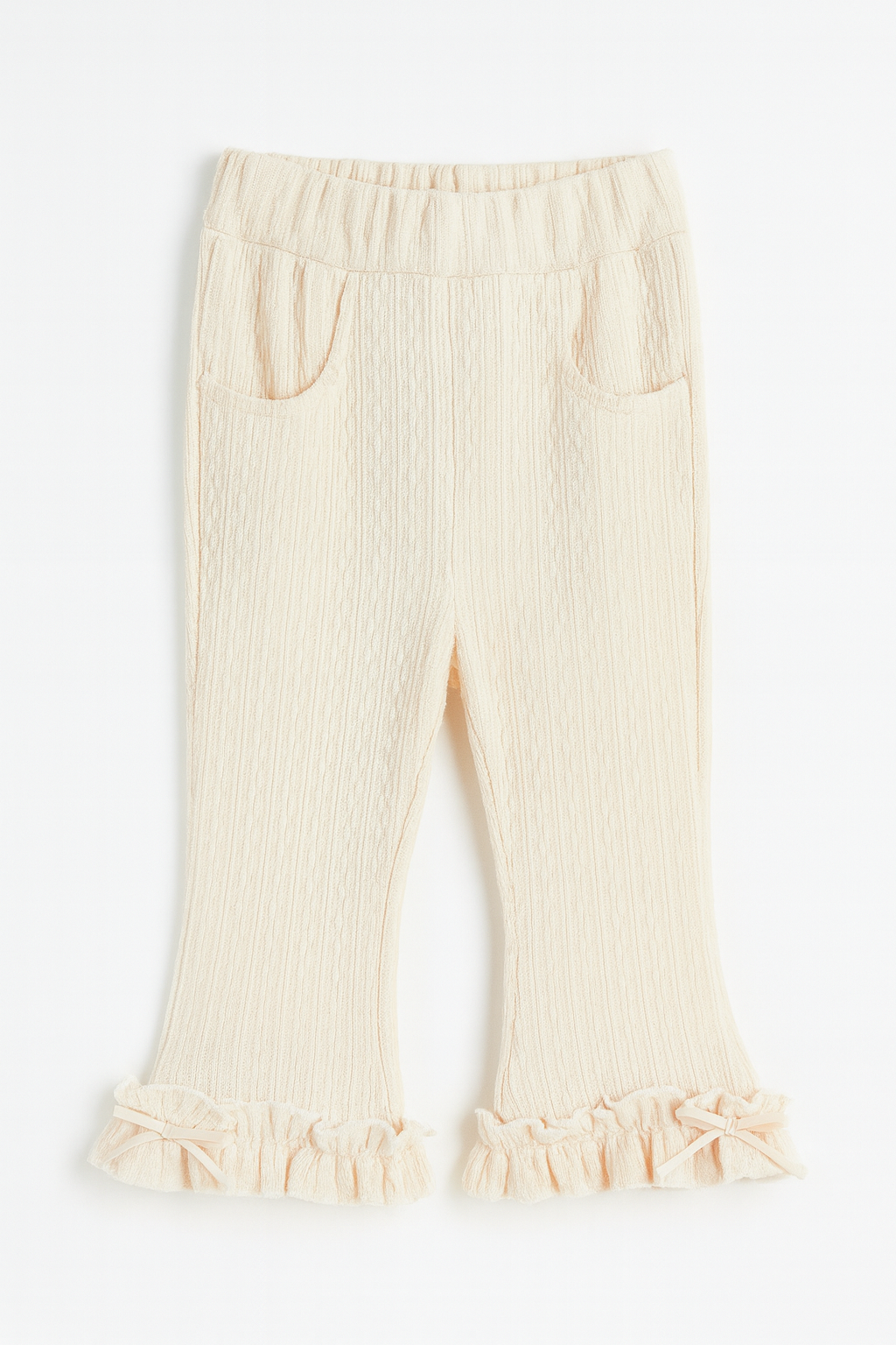 Ruffle Hem Pants – Cream Textured Knit with Pockets