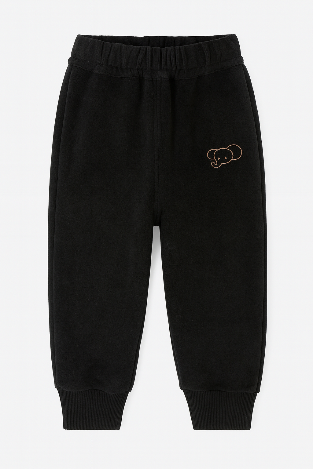 Black Fleece Jogger Pants with Bear Embroidery