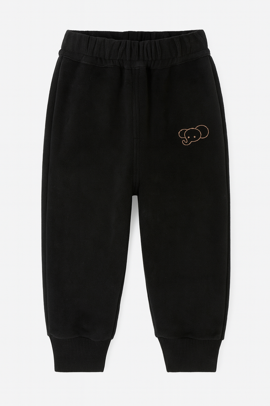 Black Fleece Jogger Pants with Bear Embroidery