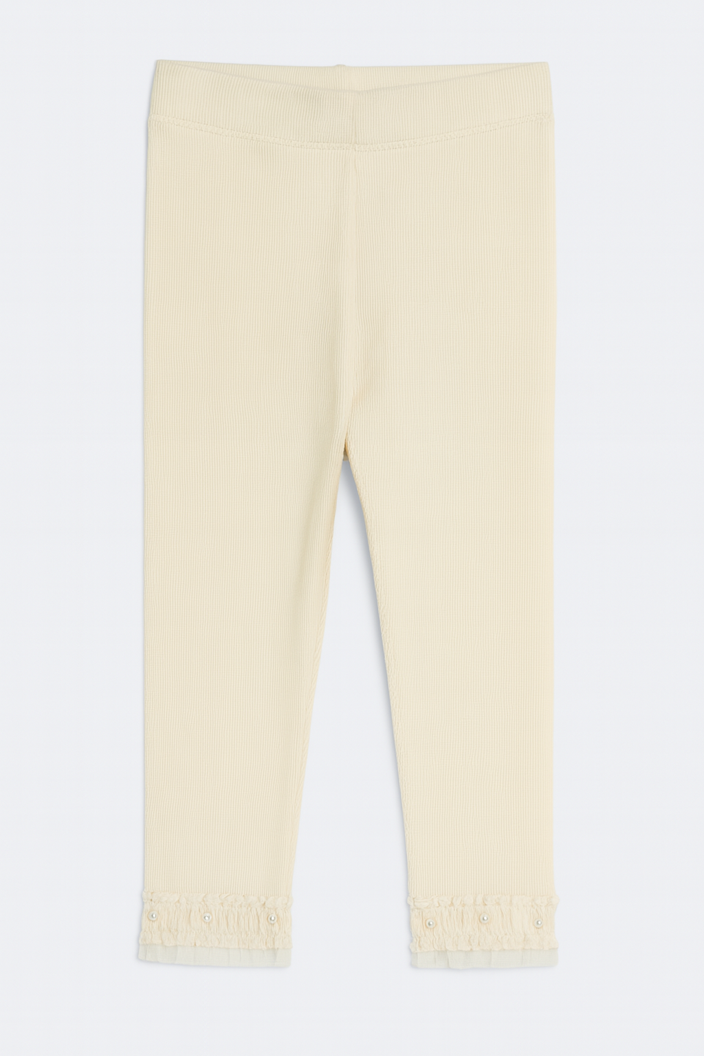 Soft Cream Leggings With Lace Hem