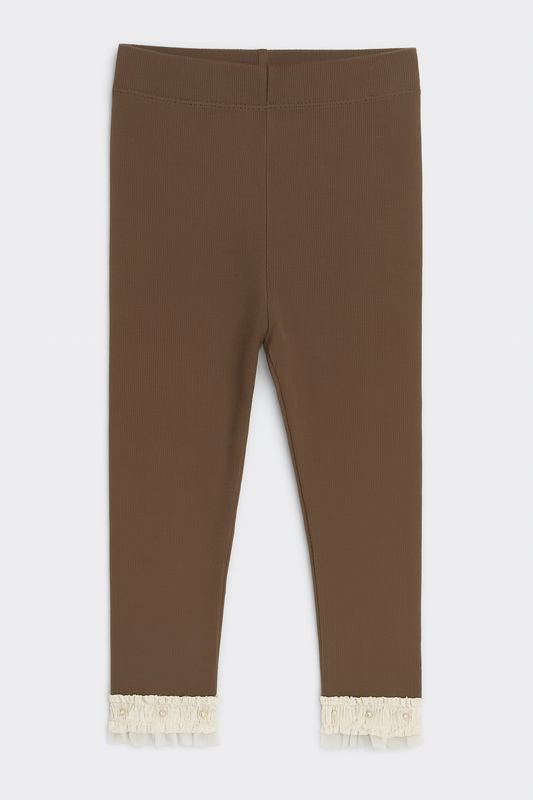 Chocolate Brown Leggings With Lace Hem