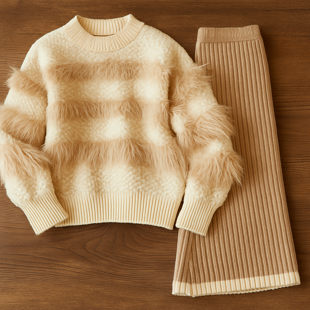 Two-Piece Set Knit Sweater & Ribbed Pants