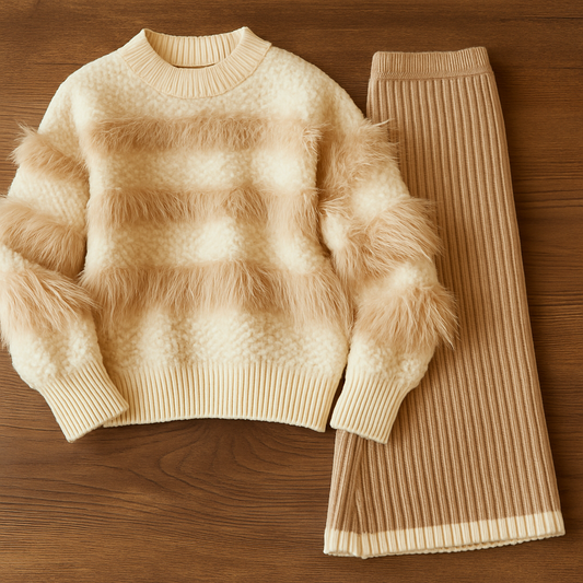 Two-Piece Set Knit Sweater & Ribbed Pants