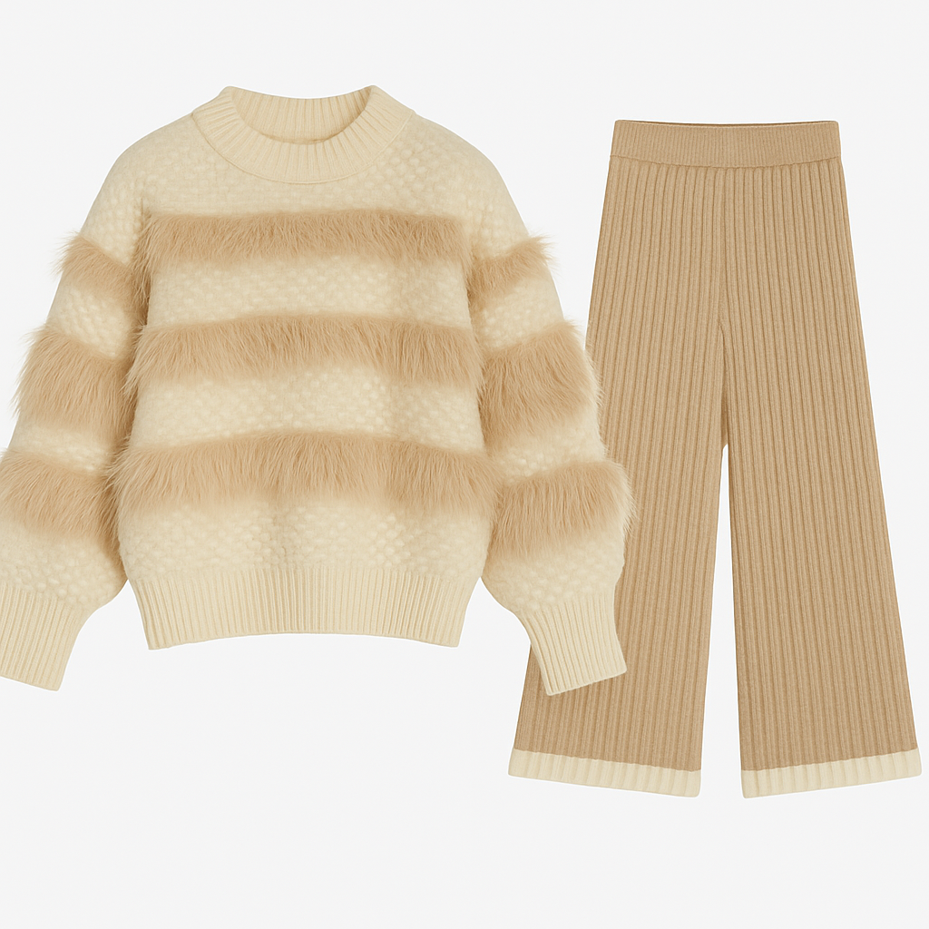 Two-Piece Set Knit Sweater & Ribbed Pants