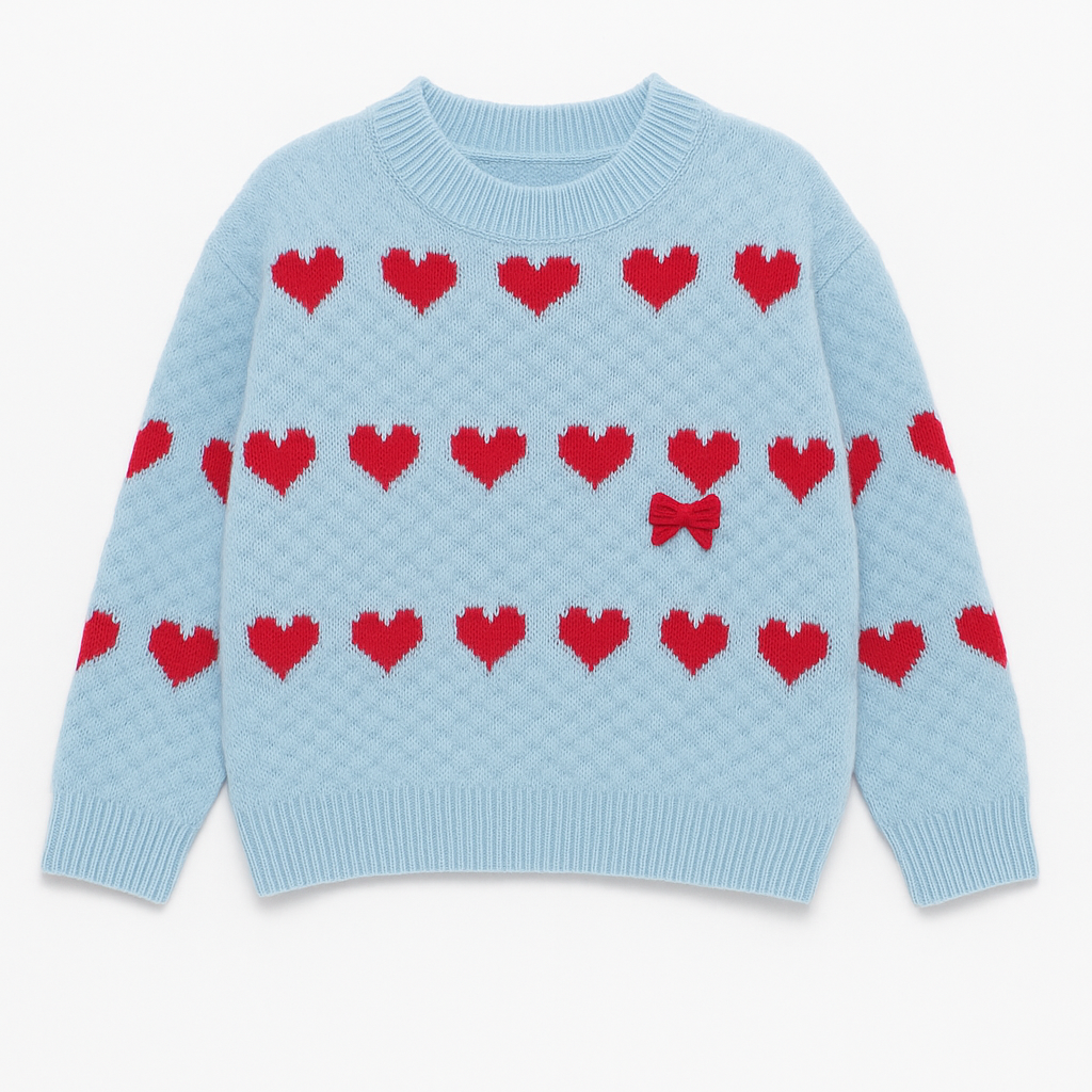 Light Blue With Red Hearts Knit Sweater