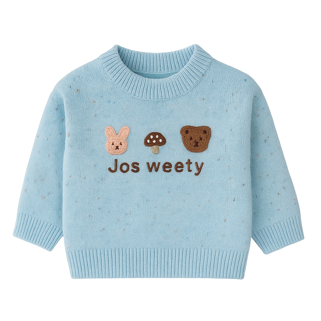 Light Blue Sweater With Bear And Mushroom Patches