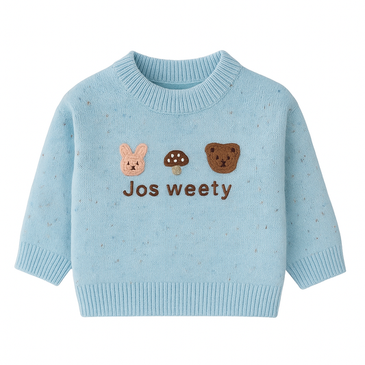 Light Blue Sweater With Bear And Mushroom Patches