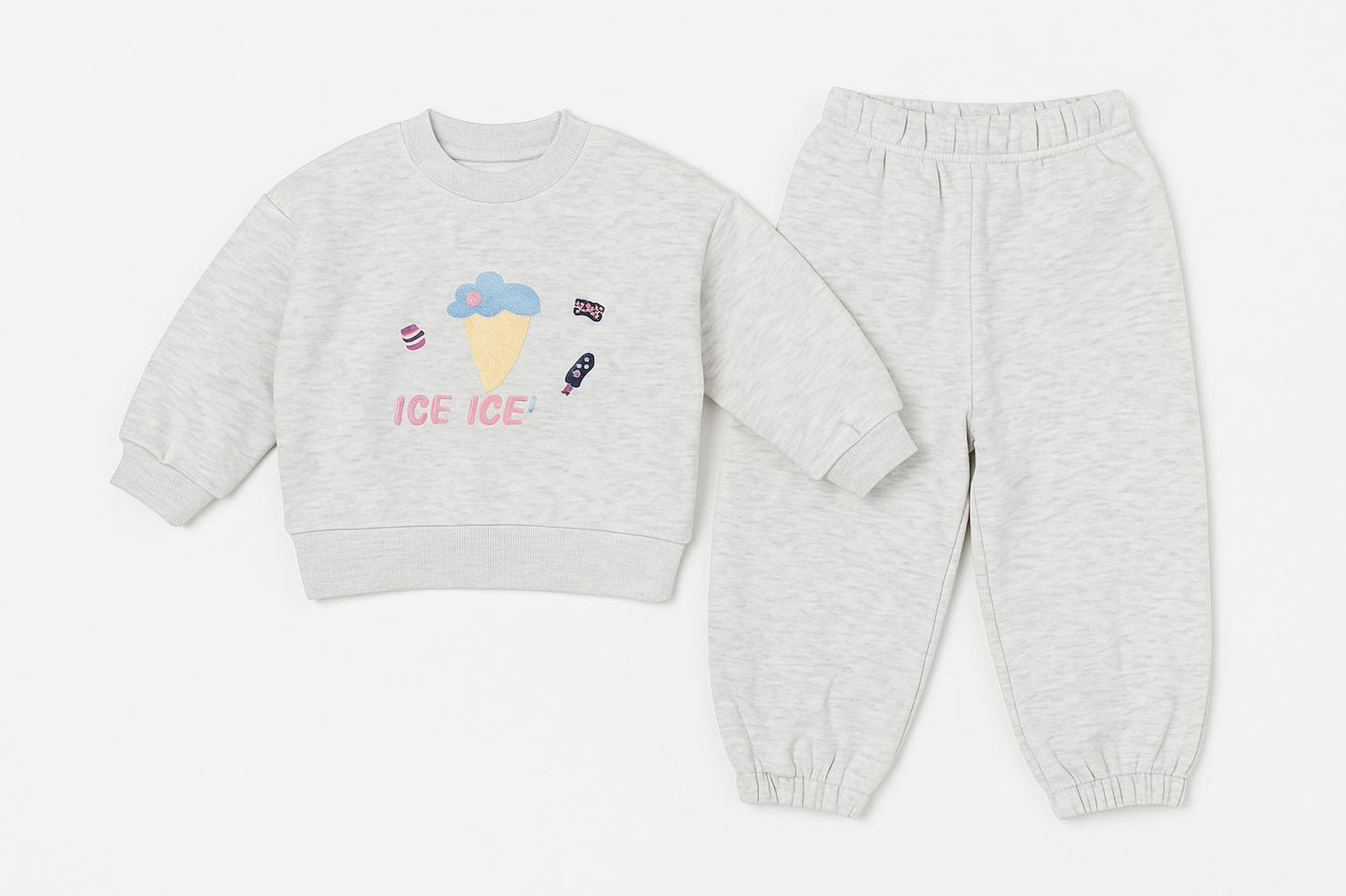 2 Piece Set – Grey Cartoon Ice Cream Kitty Design