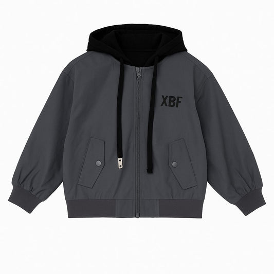 Casual Hooded Jacket – Grey Bomber Style