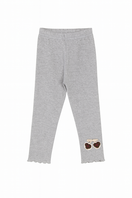 Light Grey Autumn Ribbed Leggings with Cherry Patch