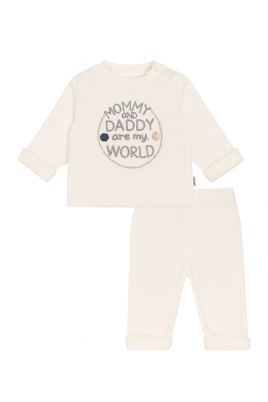 White “Mommy & Daddy Are My World” Baby Set