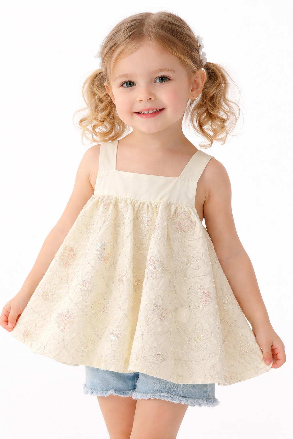 Soft Cream Embroidered Peplum Top