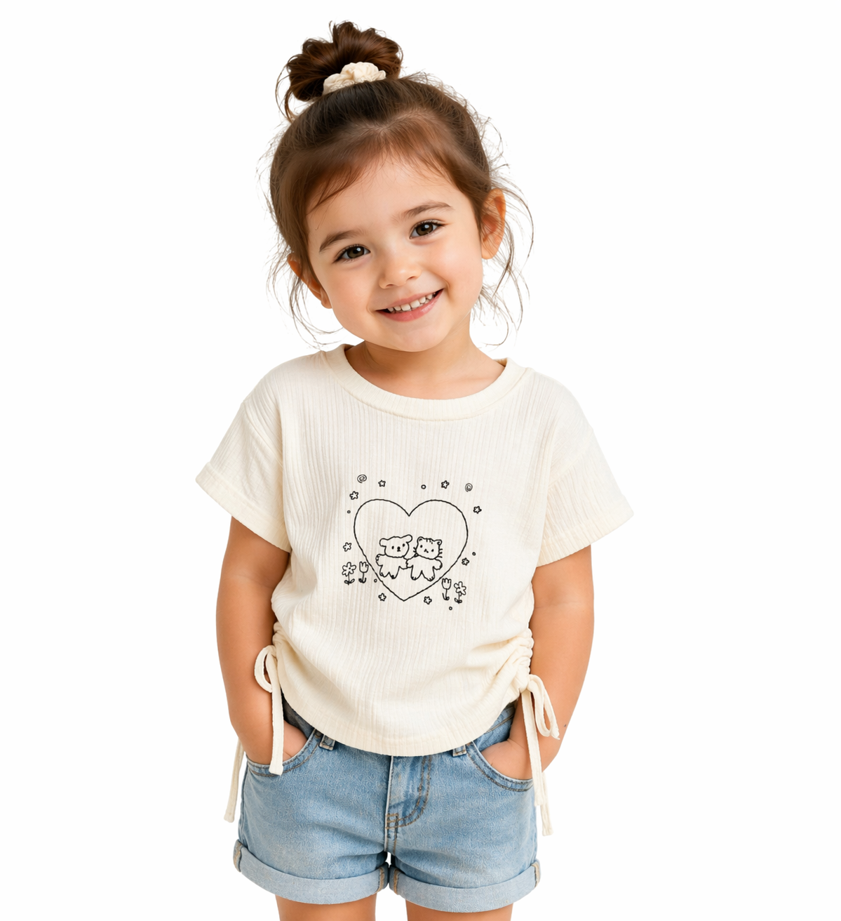 Cream Ribbed Teddy Heart Top