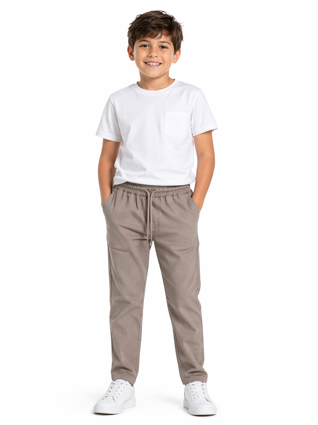 Boys Taupe Drawstring Jogger Pants