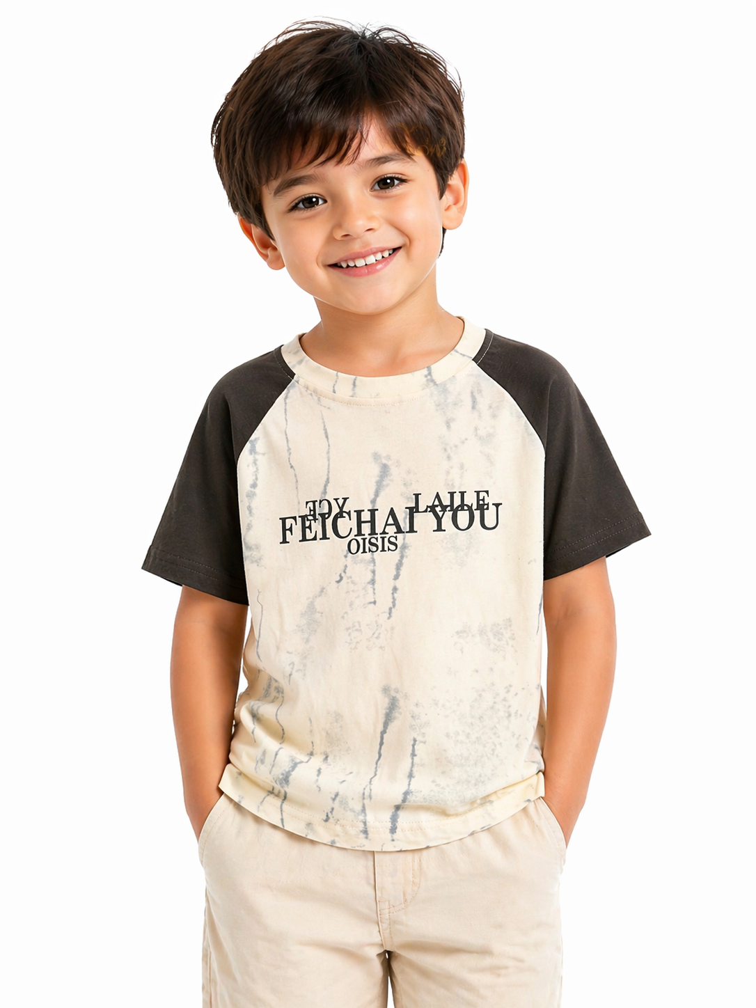 Beige & Black “Fetch You” Raglan T-Shirt