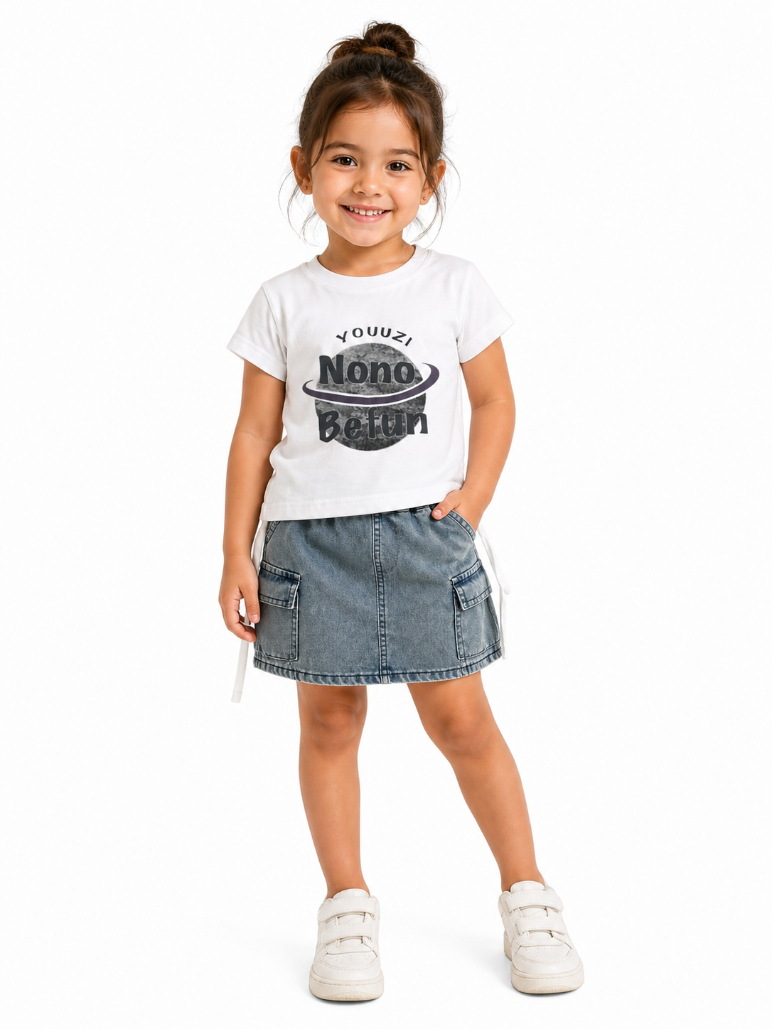 White Graphic Tee & Denim Skirt Set