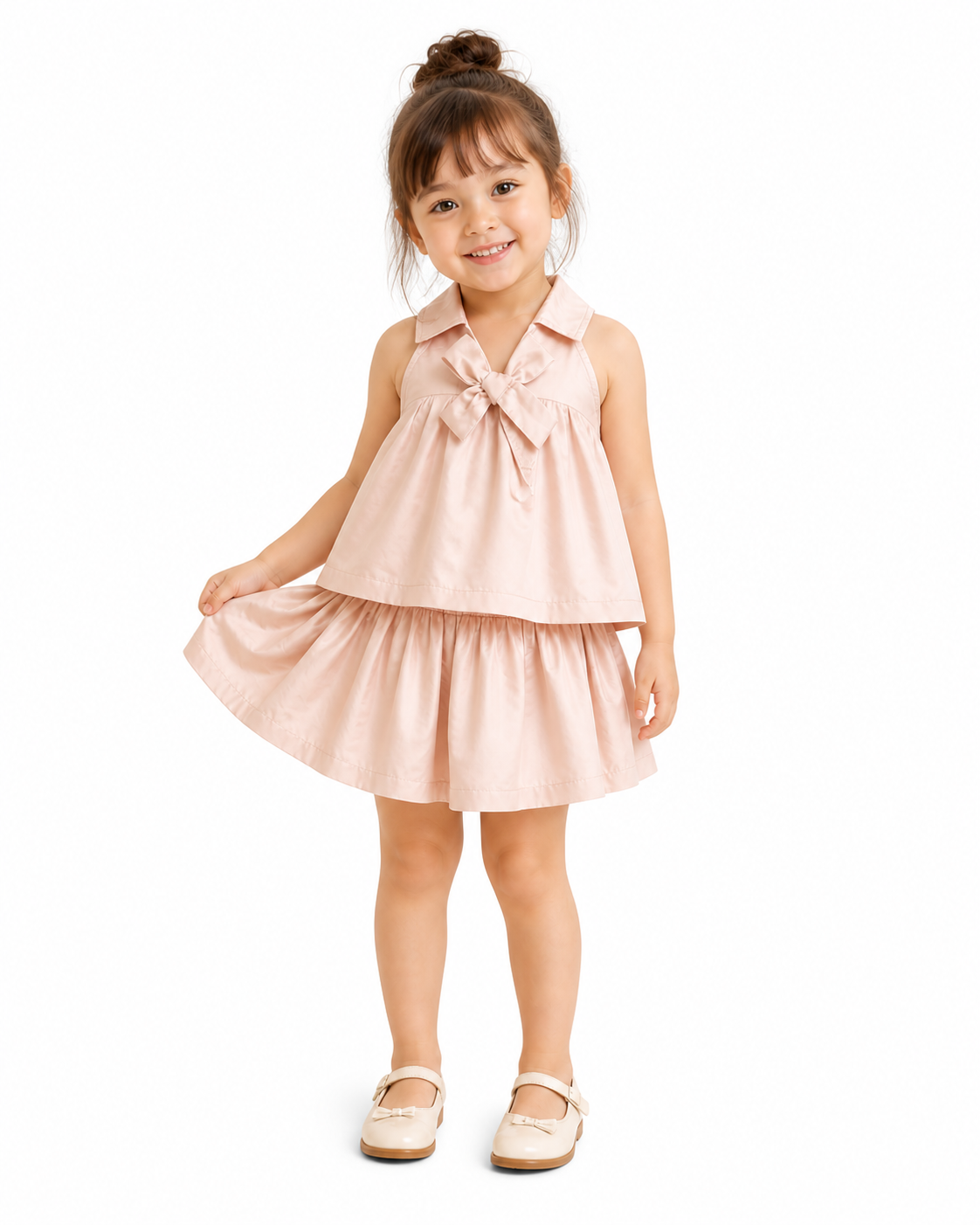 Pink Bow Top & Skirt Set for Girls