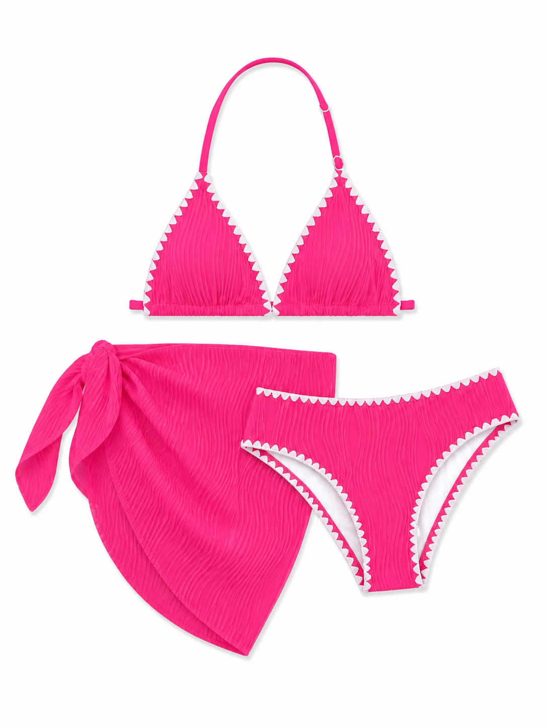 Pink Textured Bikini & Sarong Set