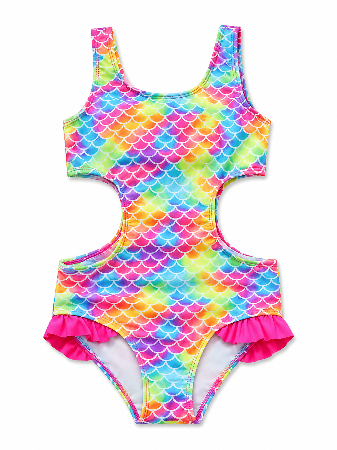 Rainbow Mermaid Scale Cut-Out One-Piece Swimsuit