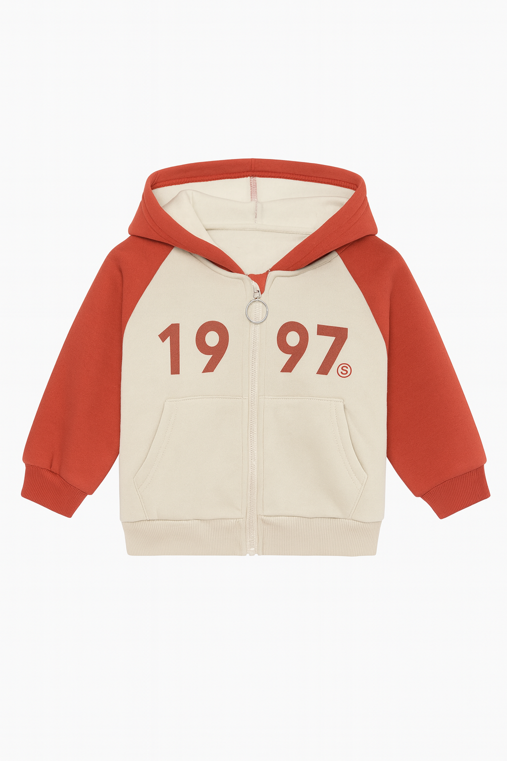 Beige and Brick Zip-Up Hoodie