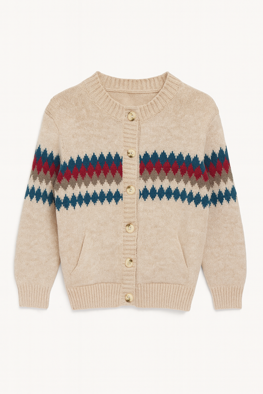 Beige Fair Isle Patterned Button-up Cardigan