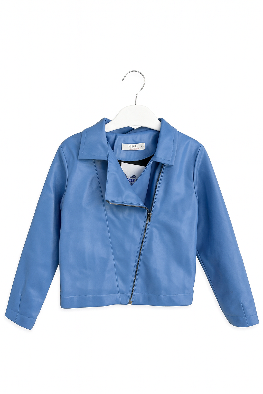 Blue Faux Leather Jacket