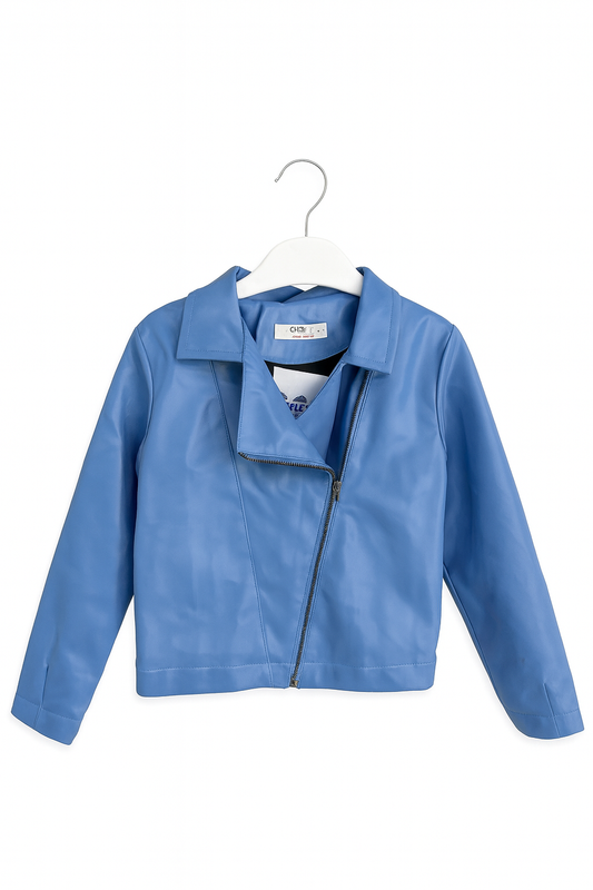 Blue Faux Leather Jacket