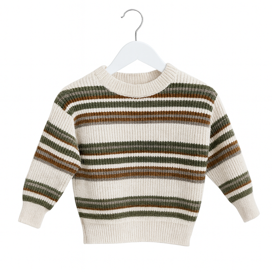 Cozy Woodland Striped Knit Sweater