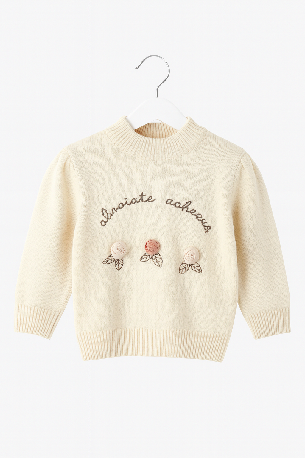 Cream Sweater with 3D Floral Accents