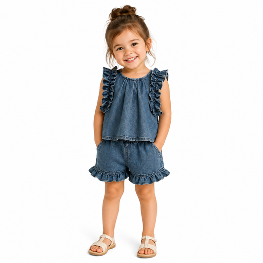 Ruffle Sleeve Top & Shorts Set