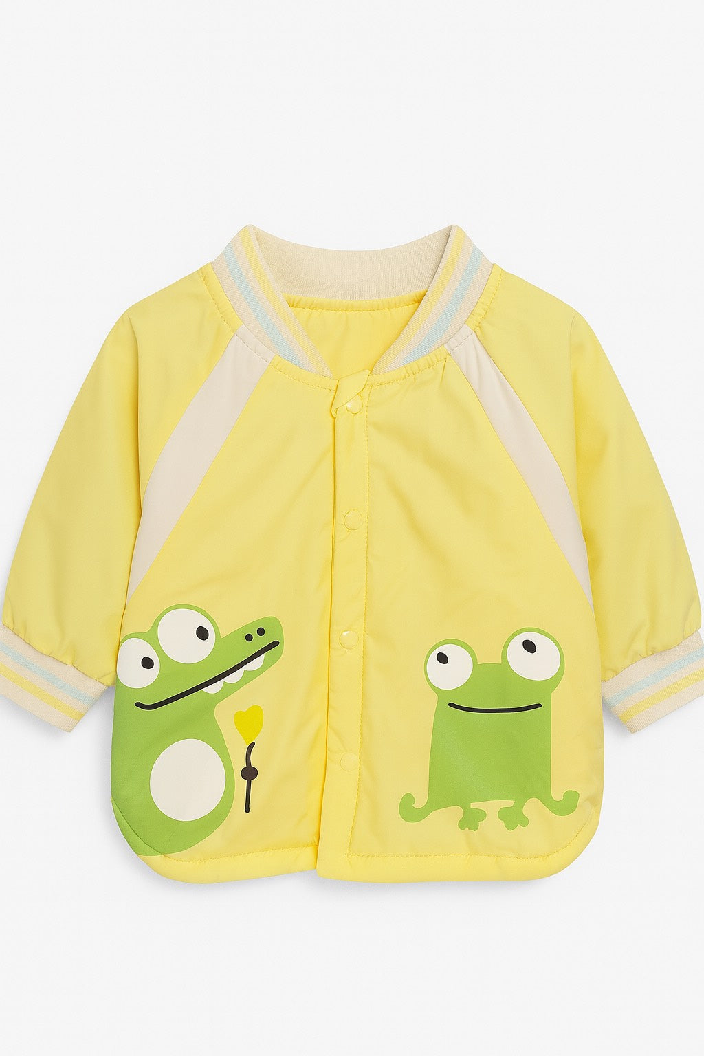 Yellow Jacket With Cartoon Alligator and Frog Prints