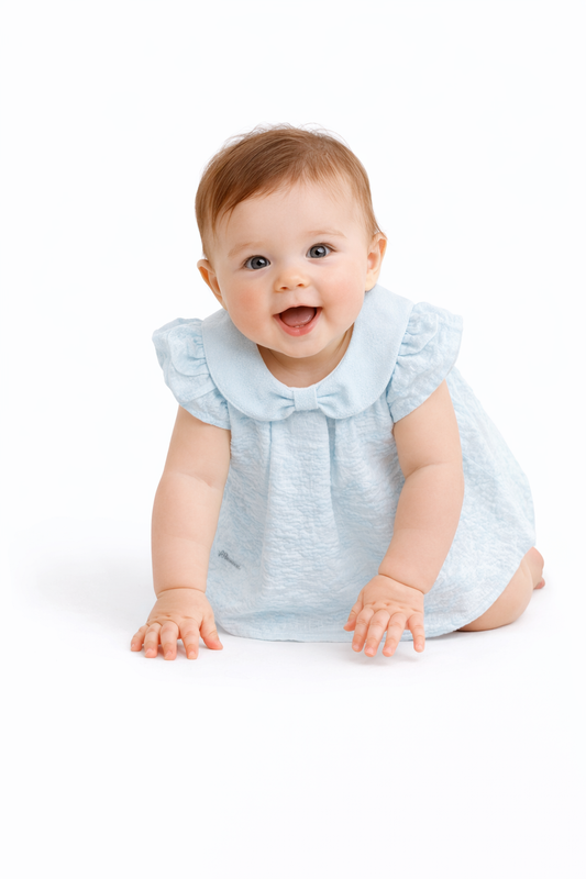 Sky Blue Textured Peter Pan Collar Baby Girl Dress