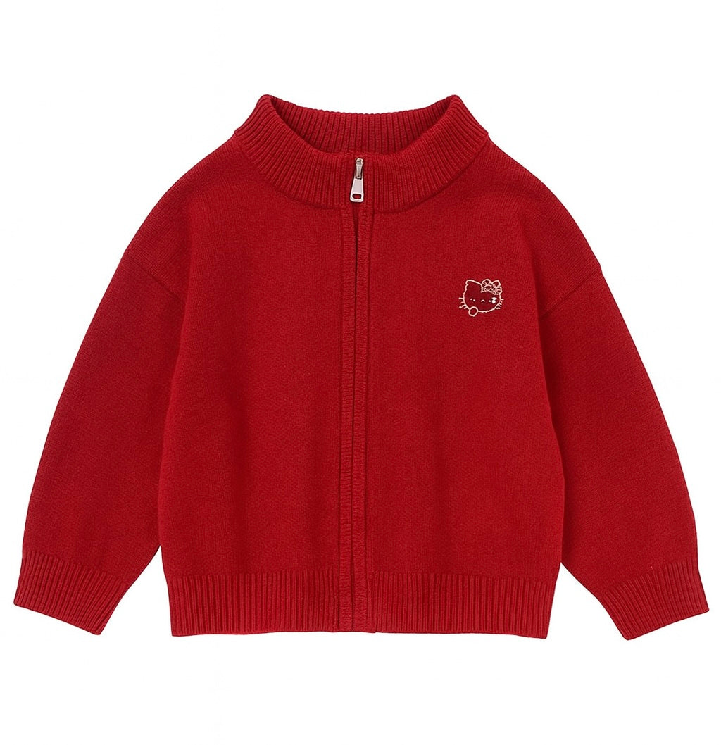 Bright Red Zip-Up Cardigan